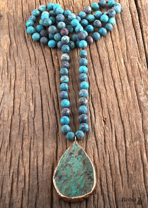 Boho Necklace, RH India Agated Blue and Green Natural Stone